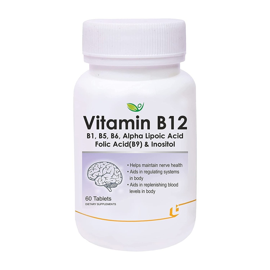 Venem Nutraceuticals Vitamin B12 dengan B1, B5, B9, B9 (Jimat Folic Acid ALA & Inositol Suplemen 124; Manajemen Energi 124; Antioksidant 124; 60 tablet