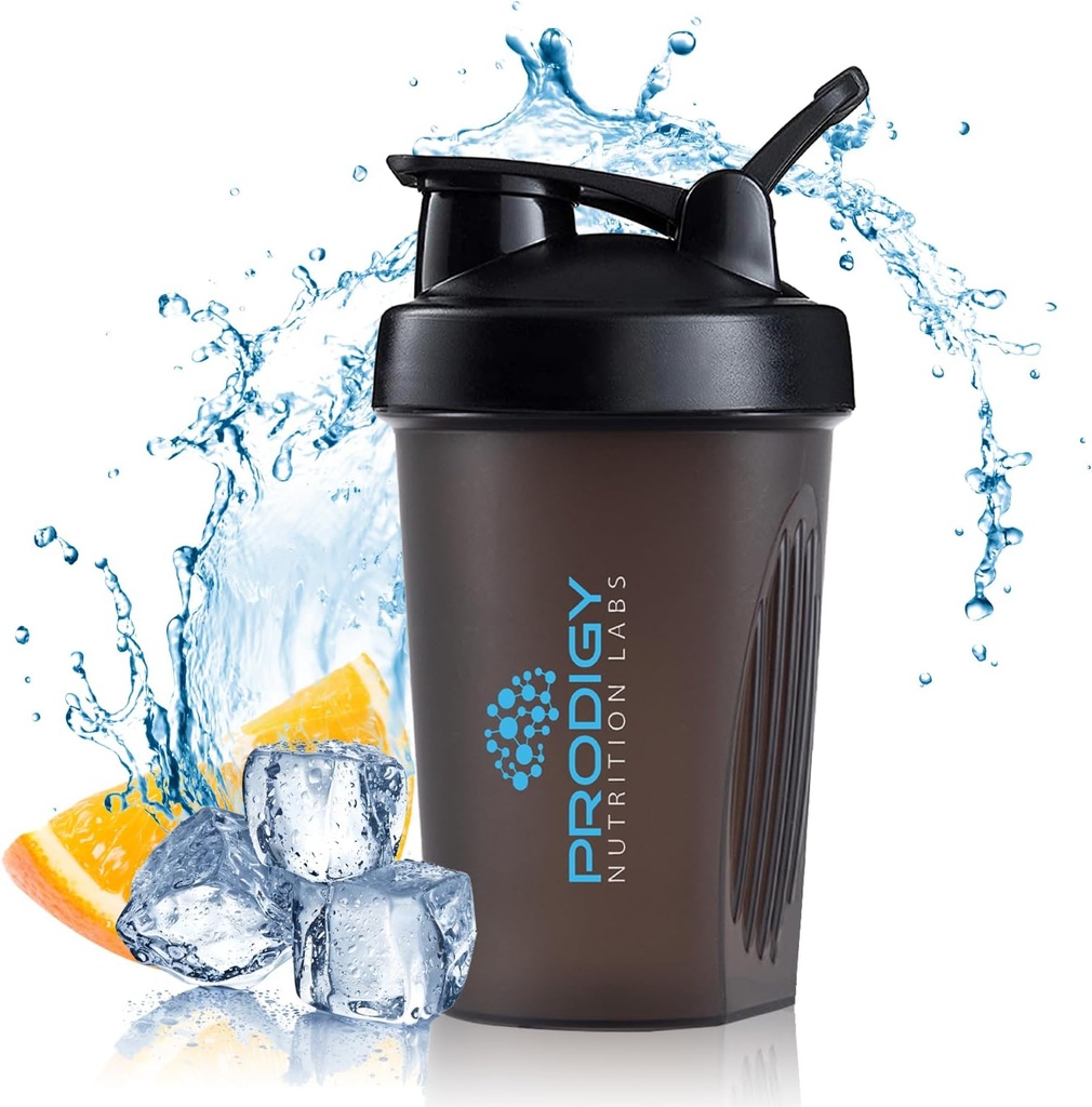 Prodigy Nutrection Labs Premium Shaker Bottle Perfect for Protein Shakes and Pre Workout -14 Ounce (Black)