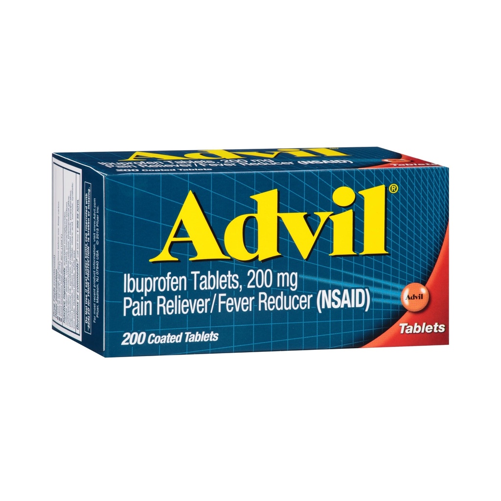 Advil Pain Reliever and Fever Reducer, Pain Relief Medicine with Ibuprofen 200mg for Headache, Backache, Menstrual Pain and Joint Pain Relief - 200 Talet berlapis