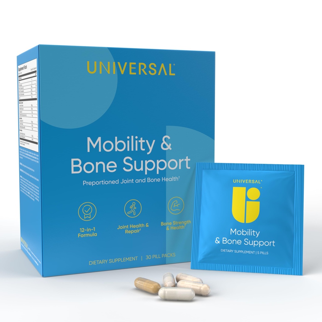 Mobility & Bone Dukung Harian Multivitamin - 12- in- 1 Bone, KONEE, Kartilage, Ligamen, Dukungan Bersama untuk Perempuan dan Pria, Collagen, Turmeric, Glucosamin Chondroitin Kasules MM - 30 Vitamin Packs