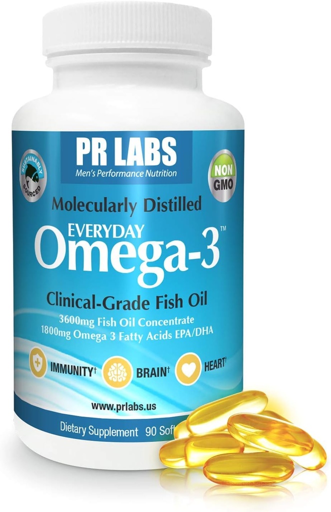 Lab PR - setiap hari Omega- 3 Klinical Grade Fish Oil Suplement for Men - Promotes Heart, Brain, Imune dan Gabungan Dukungan - Sustable Sourded dan Molecully Dilended - 1800mg EPA dan DHA - 1 Pack