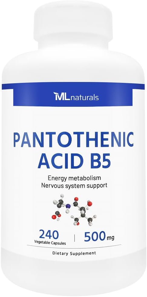 ML Pantothenic Acid B5 240 Vegetable Capsules. Metabolisme Energi, Dukungan Sistem Gugup, Sertifikasi NSF & cGMP- Compliant