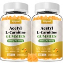 2 Pack Acetyl L- Carnitine Supplement, Natural Nutrition Suplement for Boost Energy, Imunity, Vegan, Orange Flavor, 120 Count