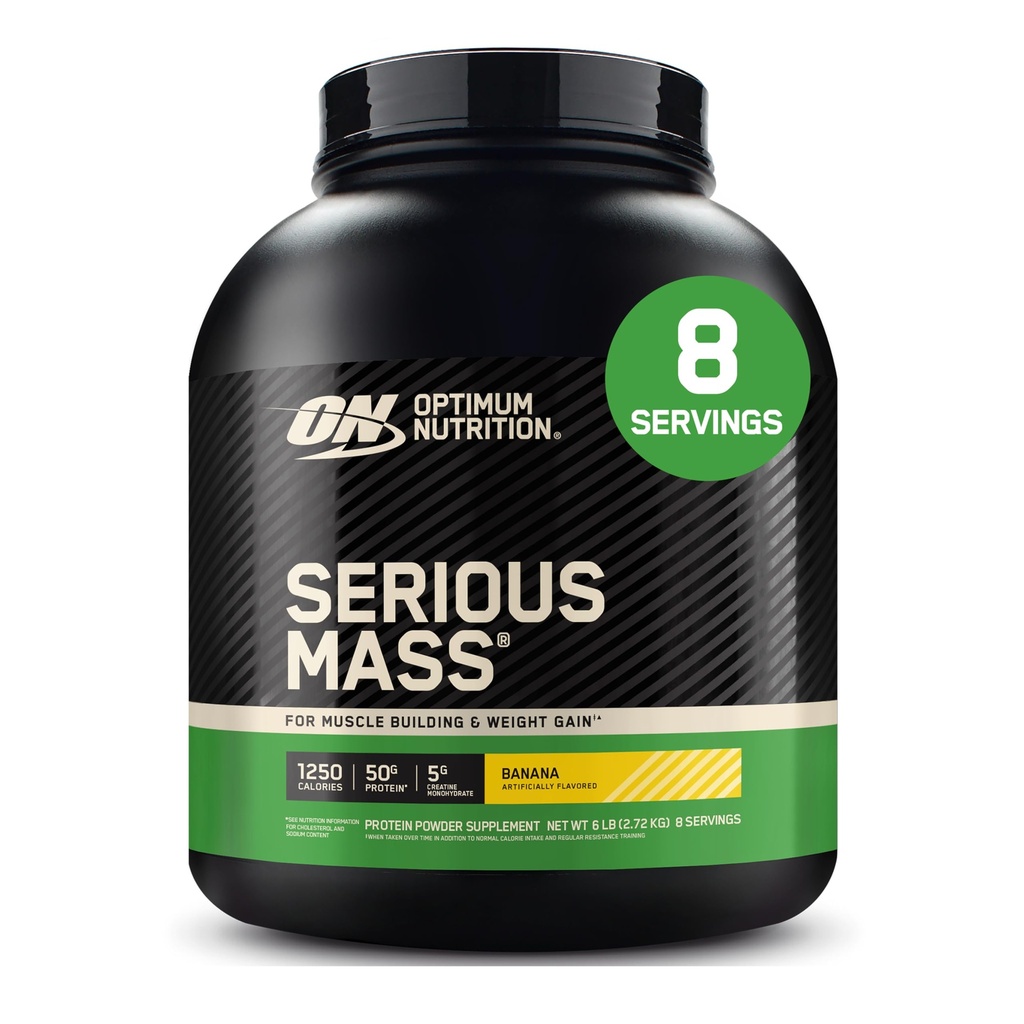 Optimum Nutition Serious Mass, Weight Gainin Powder, Mass Gainer, Vitamin C dan Zinc for Immune Dukung, Creaktine, Banana, 6 Pound (Packaging May Vary)