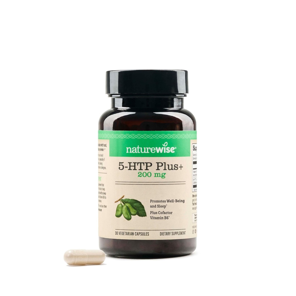 NaturreWise 5- HTP 200mg Supplemen dari Chesapeake onia Seeds dengan Cofactor B6 - Mood Support dan Natural Sleep Aid for Dewad- Delayed, Vegan - 30 Count [Persediaan Bulan 1]