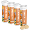 Drinklits Orange Daily Electrolite Hydration Tablet (4) Tabung Bundle 124; 0g Gula - Minuman Olahraga Alami - Taste 124; 4 Pack (40 Servings)