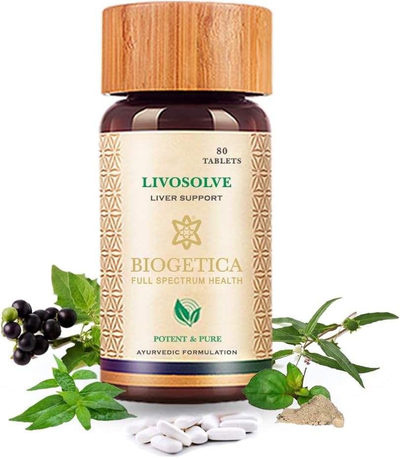 Biogetica Livosolve Herbal Supplement for Liver Care - Total Liver Support, Cleanse & Detox, Protects Cells & Enzymes - 100% Vegan Nor-GMO - 80 Tablet