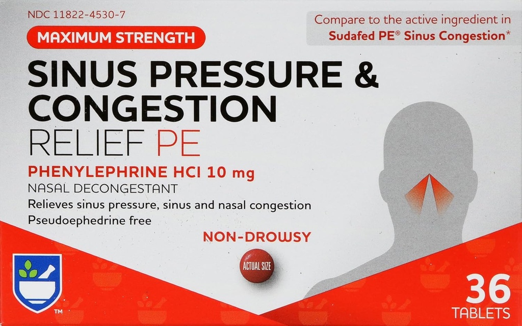 Rite Aid Pressure Sinus and Contraffic Non-Drowsy Relief PE, 10mg - 36 Tablet Nasal Deconongestant 124; Sinus Relief 126; Pengobatan Allergy Non Drowsy 124; Relif Allergy 124; Sinus Tekanan Relief Sinus
