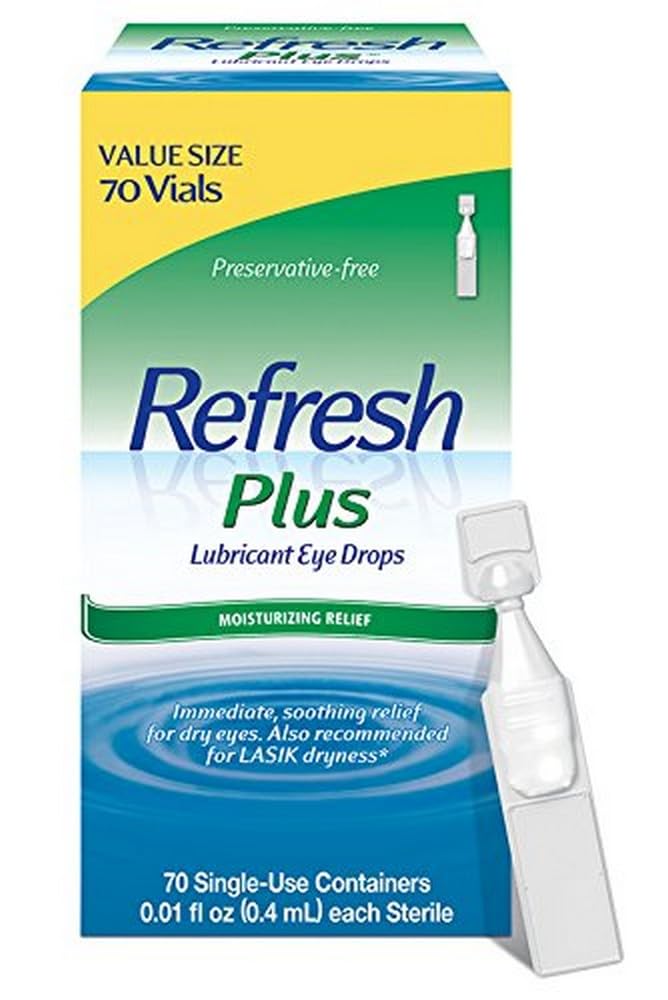 Refresh Plus Lubricant Eye Drops For Dry Eyes, Preservative- Free, Value Size, 0.01 Fl Oz Single- Gunakan Kontainer, 70 Cacah