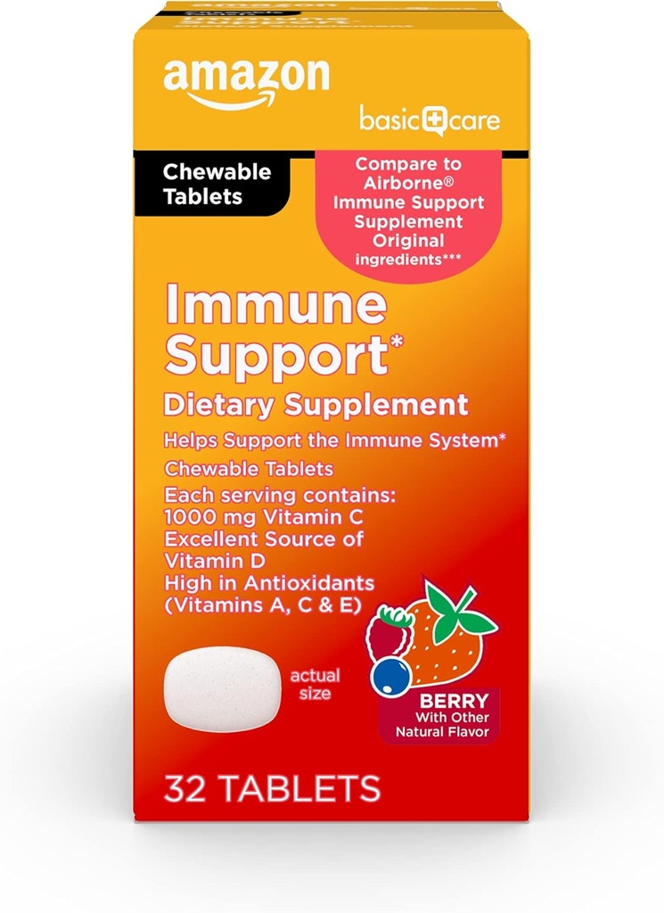Perawatan Dasar - Tambahan Dukungan Imune, Berry Chew Tablet, sumber yang sangat baik dari tubuh - penting sinar matahari Vitamin D, 32 Count