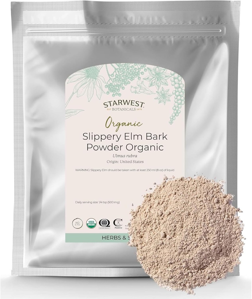Starwest Botanicals Organic Slippery Elm Bark Powder for Women & Men - Tradisional Herb for Tea & Wellness, Enjoy with Milk & Sweetener, Cerdened Kosher, Non-GMO
