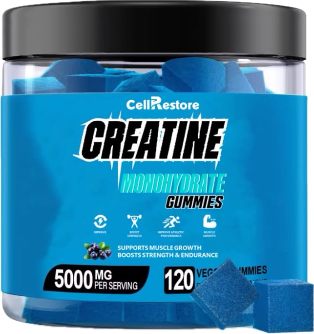 Creatine Monohydrate Gummies for Men & Women-5g of Creatine Monohydrate per Hamba-Bantuan Meningkatkan Kekuatan dan Membangun Otot, Gula Bebas, Vegan, Blueberry Flavor, 120 Count