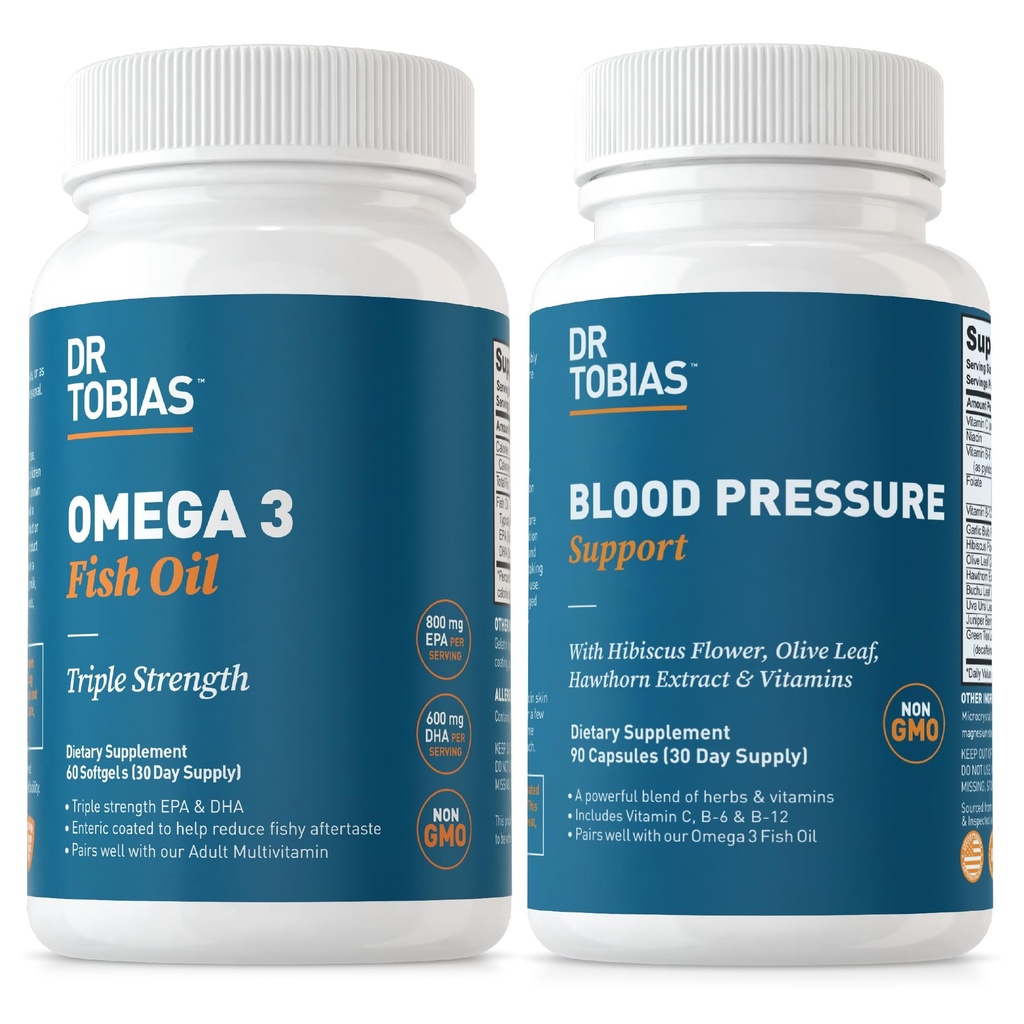 Dr. Tobias Omega 3 Fish Oil & Blood Support Support for Heart, Brain, Imune, Circultation Health, with Vitamin C, B6, B12, Niachin, File & Herbs