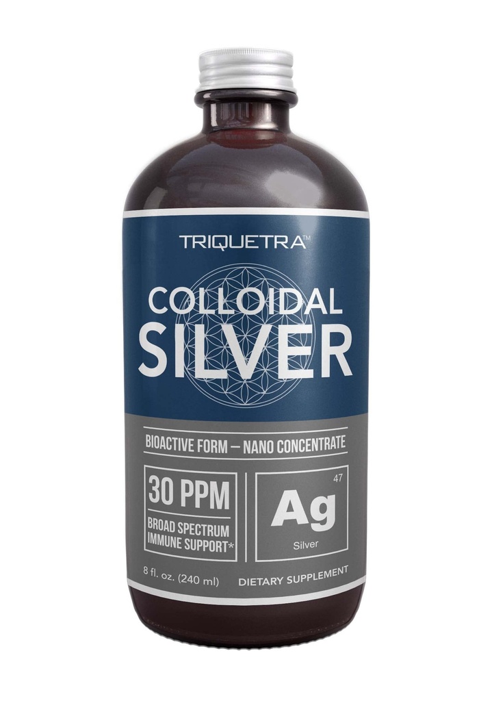 Bioactive Colloidal Silver - 8 oz, Glass Bottle, Vegan, Safe Doses with Highest Effectivity - Nano Ions, 30 PPM - Imune Support (48 Services)