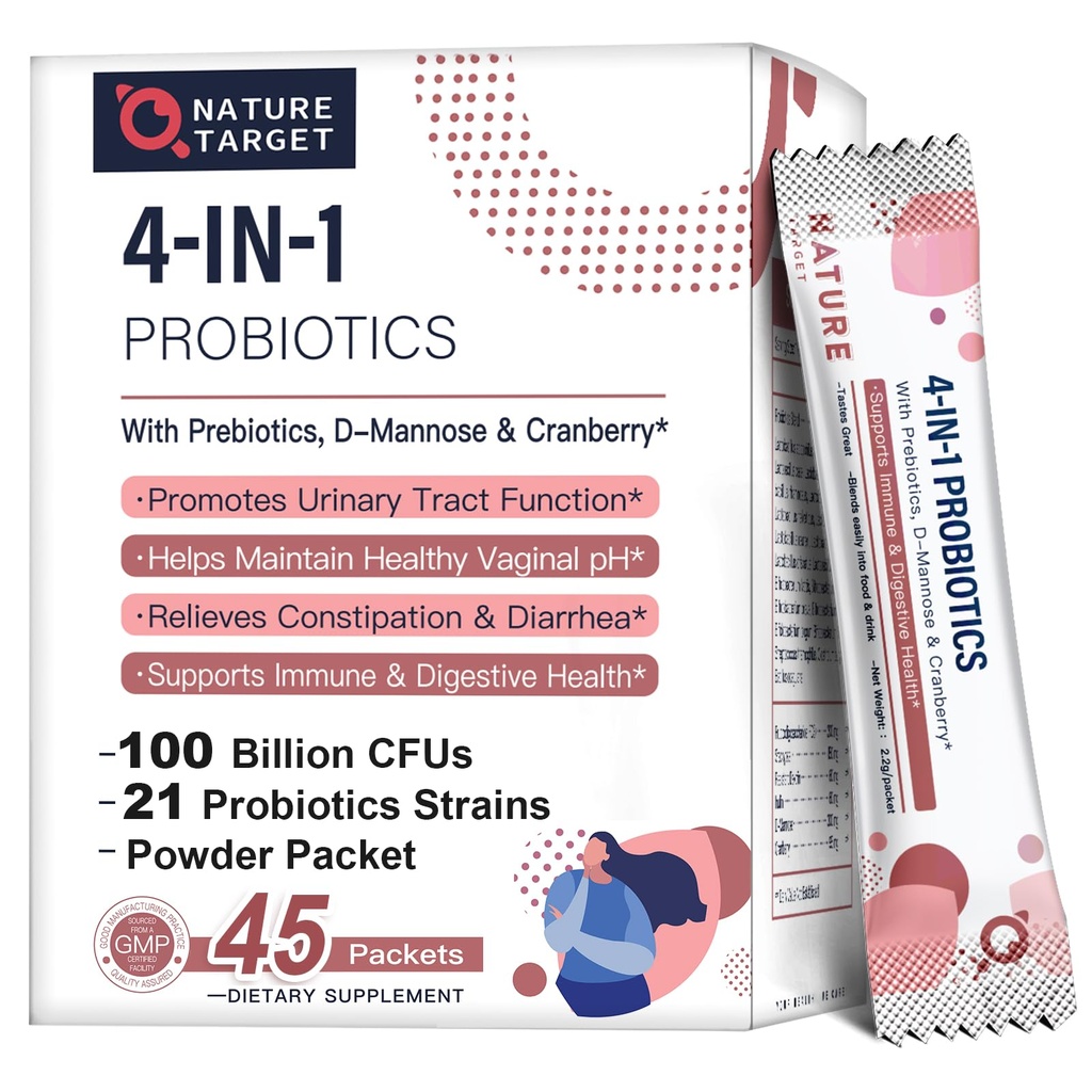 Probiotik dan Probiotik Probiotik, 100 Milyar, CFU 45M, Probiotik Perempuan, D- Mannose dan Cranberry untuk Track Uriner / Gut / Digetivity Health