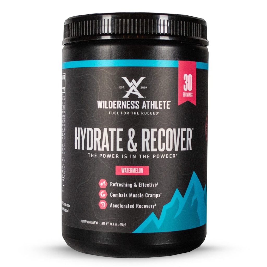 Wilderness Athlete - Hydrate & Reciver 124; Liquid Hidration Powder Electrolite Drink Mix - Recorover Faster with Bcaas - Hydrate Powder with 1000mg of Vitamin C - 30 Serving Tub (Watermelon)
