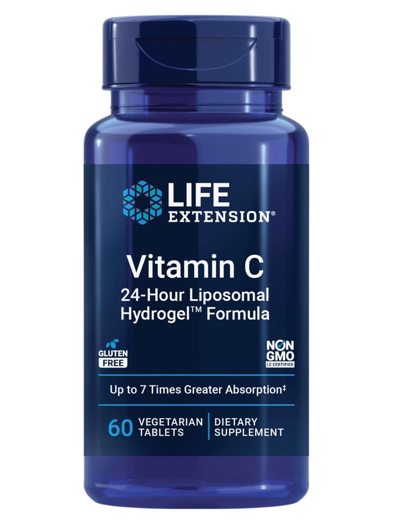Ekstensi Hidup Vitamin C 24- Hour Lipomal Hydrogel ™ Formula, menyerap Lebih Baik dari Vitamin C Standar, hingga 24 Jam, mendapatkan Paling Keluar Vitamin C, Gluten- Bebas, Non-GMO, Vegetarian, 60 tablet