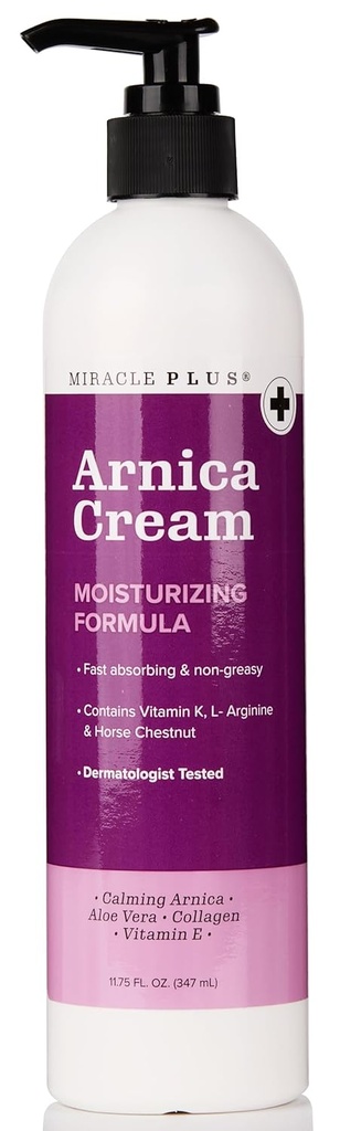 Miracle Plus Arnica Cream Relief Lotion For Bruising And Swealing On Skin 124; Arnica Montana Extra Power Vitamin K Cream 124; Skin Care Body & Face Moisturizer With Horse Chestnut, 1175 Fl Oz