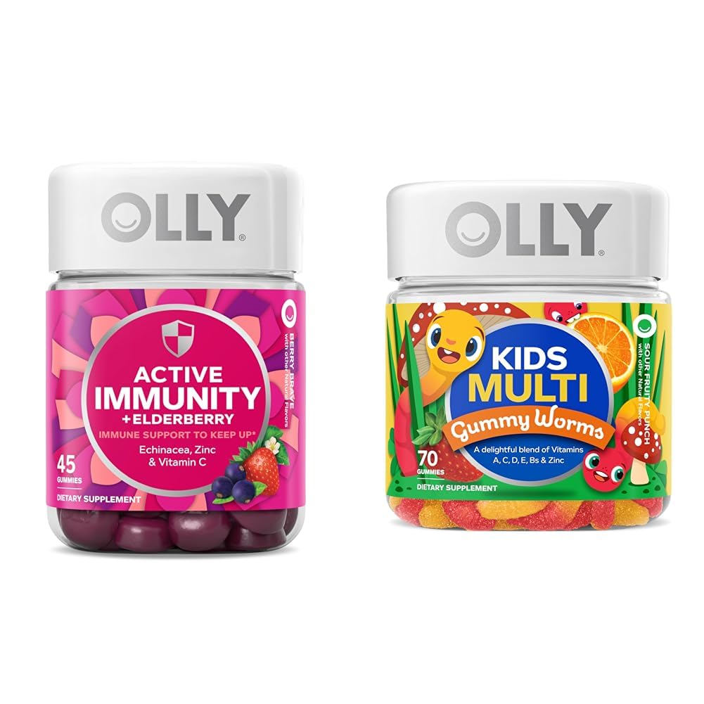OLLY Gummy Active Immunity + Elderberry 45 Gummies & Kids Multivitamin Gummy Forms 70