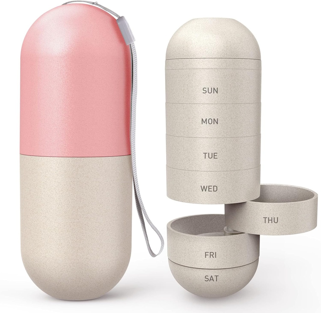 Zannaki Upgrade Large Comment Grain Fiber Moivour Membuktikan Penyelenggara Pill Cute, Laser Carving Markings, BPA Free Travel Kasus Pill 7 untuk Memegang Pil, Vitamin, Minyak Ikan, Suplemen