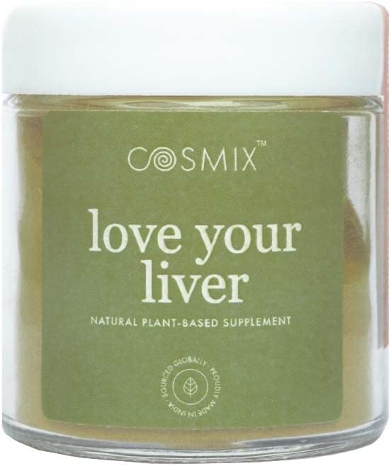 Cosmix Love Your Liver, Detoksifikasi Liver & Kidney, Puries Blood, Reduce Inflamation, Bhumi Amalaki, Milk Thistle, Turmeric, 60G - Makes Upto 40 Servings, Plant-Based Superfood Blend