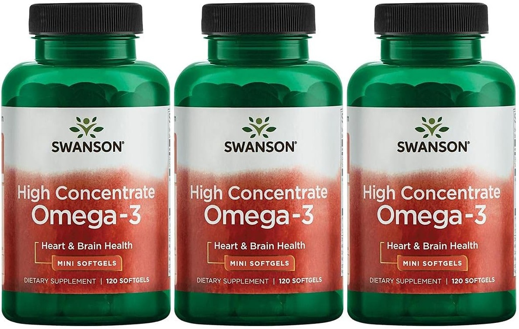 Swanson High Konsentrat Omega-3 Minyak Ikan - Acids Gendut - (120 Softgels, 680mg Masing-masing) 3 Pack