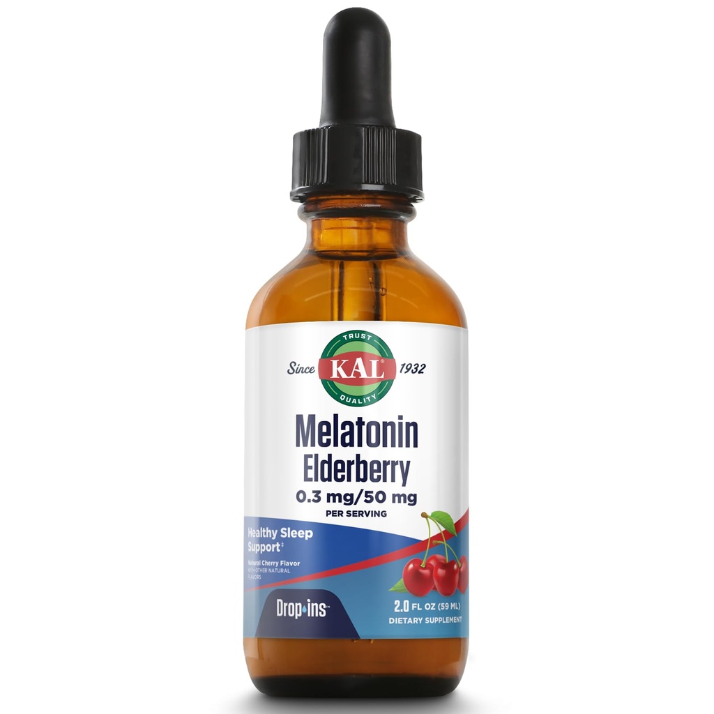 KAL 0.3 Mg Melonatin Cherry Elderberry Dropins, 2 Fluid Ounce