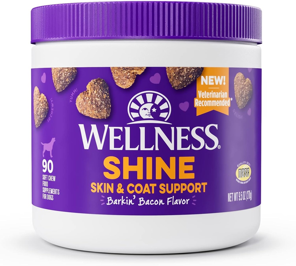 Wellness Barkin 'Bacon Flavored Soft Chew Skin & Coat Suplemen Anjing, 90 Count