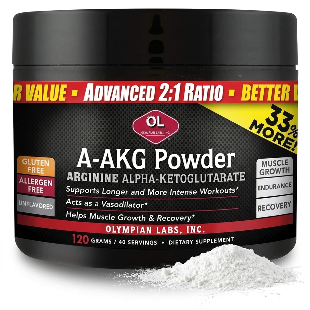 Lab Olympian PSN A- AKG Powder untuk Kesehatan Pria, Energi & Performance Olahraga, 40-3g Servis, 120 Gram Jar
