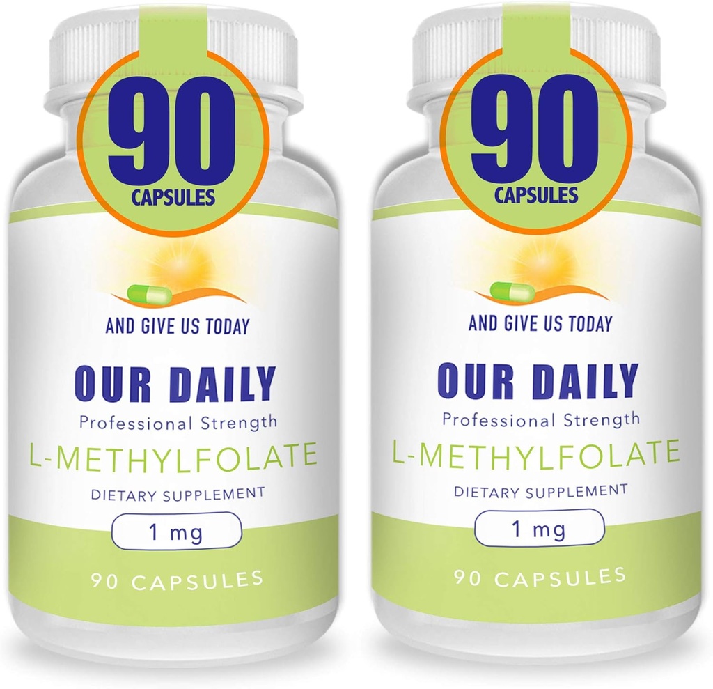 Daily Vites L- Methylfolat 1mg / 1000 mcg Maksimal Kekuatan Aktif Kegagalan, 5- MTHF, Pengisian Bebas, Gluten Bebas, Non- GMO, Vegetarian Capsules 90 Cacah (Paket 2)