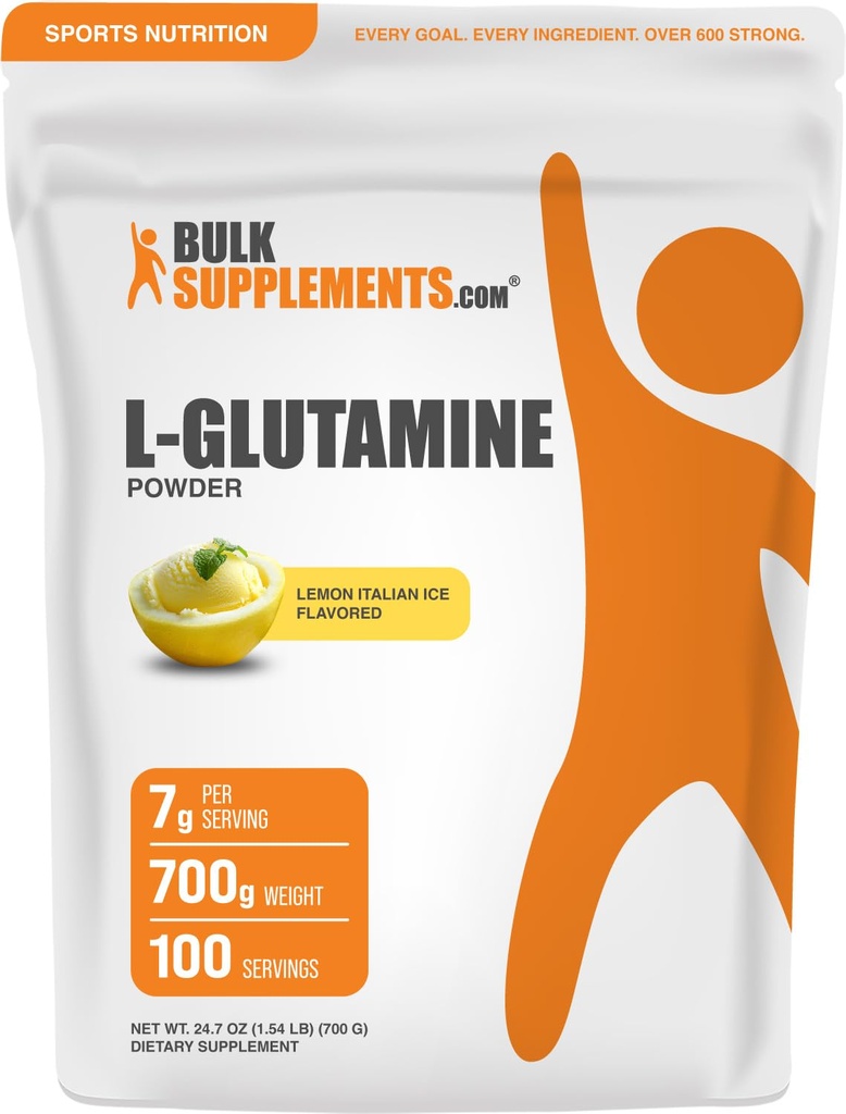 BulkSuplements.com L- Glutamine Powder - Glutamine Suplement, Amino Acid - Lemon Italian Ice Flavor, 7g per Serving, 700g (1.5 pon) (Paket 1)