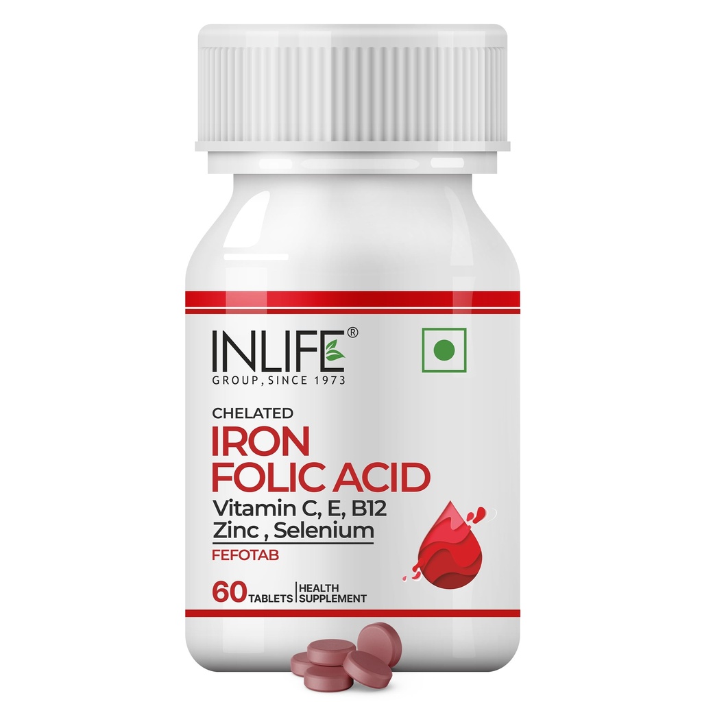 KEHIDUPAN MELANDING Iron Folic Acid Suplemen dengan Vitamin C, E, B12, Zinc & Selenium untuk Perempuan Pria - 60 Tablet