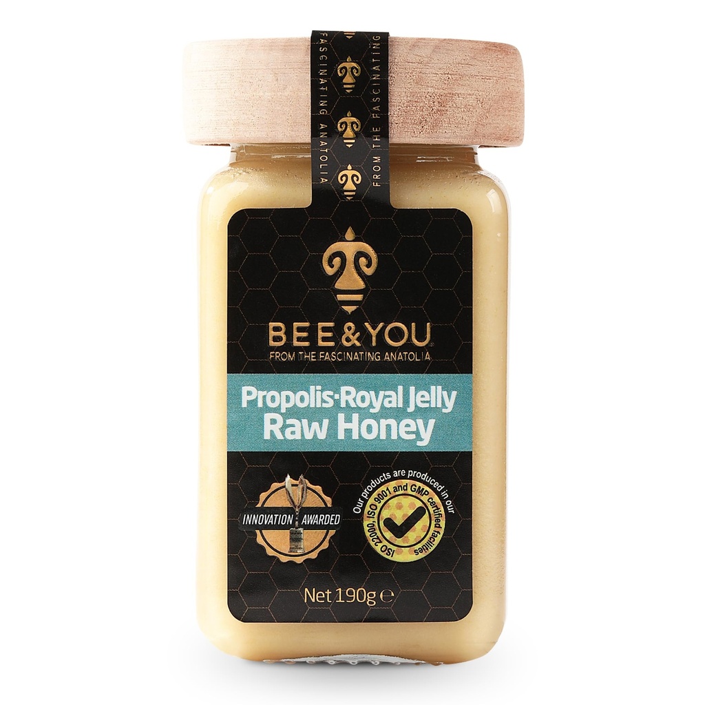 Bee and You Royal Jelly Raw Honey, Propolis Extraction, 100% Natural Superfood, Ultra Pure, Animalkan Support, Antioksidants, Keto, Paleo, Gluten-Free, 6.7 oz