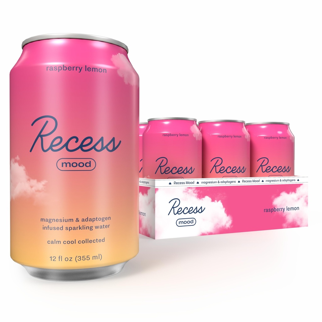 Reconss Mood Magnesium & Adaptogen Drink, Calming Relaxation Beverage, 12 ons (Raspberry Lemon, 12 pack)