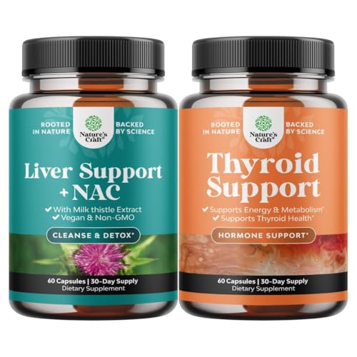 Bundle of Liver Dukung NAC Tambahan dengan Milk Thistle Extract, N Acetyl Cysteine dan Artichoke, dan Herbal Thyroid Dukung Kompleks - Scan Kelp Iodium Hormone - Mood & Energy