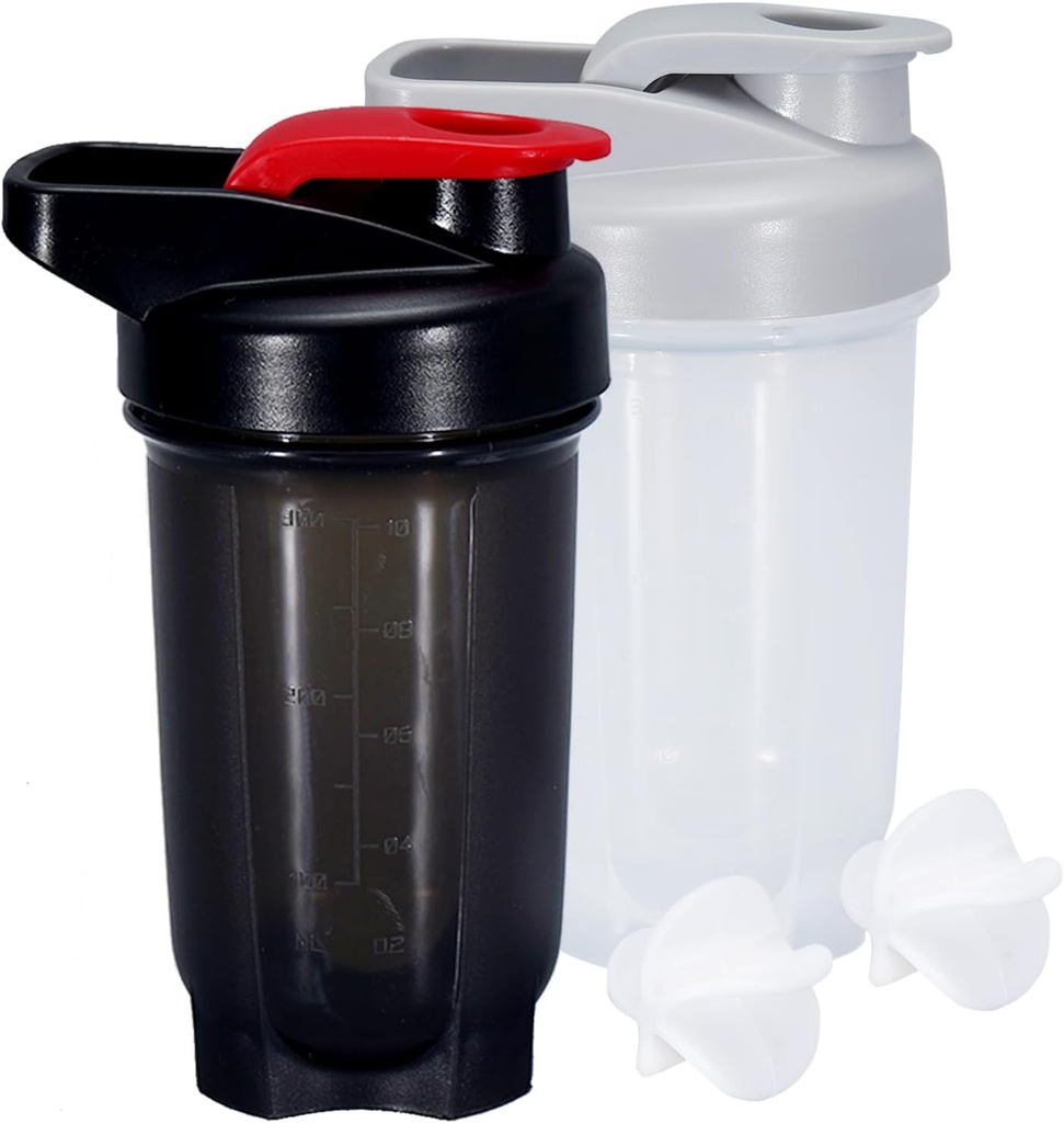 Shaker Bottle Protein Shakes Cup 10 Ounce Sake Bottle dengan Whish Balls, Protein Shake Bottle Set untuk Protein Mix, Shakers for Protein Shakes, Shaker Cup, Protein Shaker, Black + Grey, 2PCS