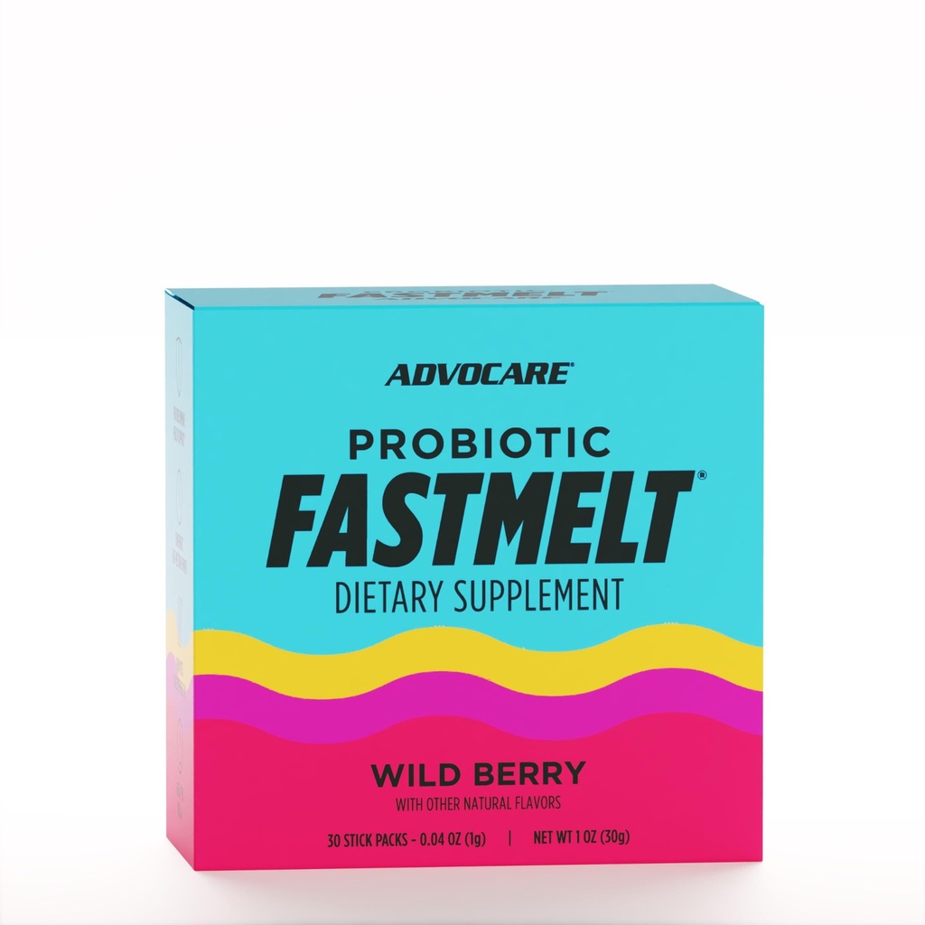 AdvoCare Probiotic Fastmelt - Premium Dietary Suplement for Gut, Immune System & Heart Health Support * - Wild Berry, 30 Stick Packs