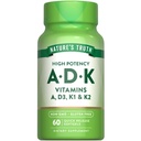 Nature 's Truth Vitamin ADK 124; 60 Softgeels = 124; Potensi Tinggi Vitamin A, D3, K1 & K2 = 124; Non- GMO & Gluten Free Suplemen