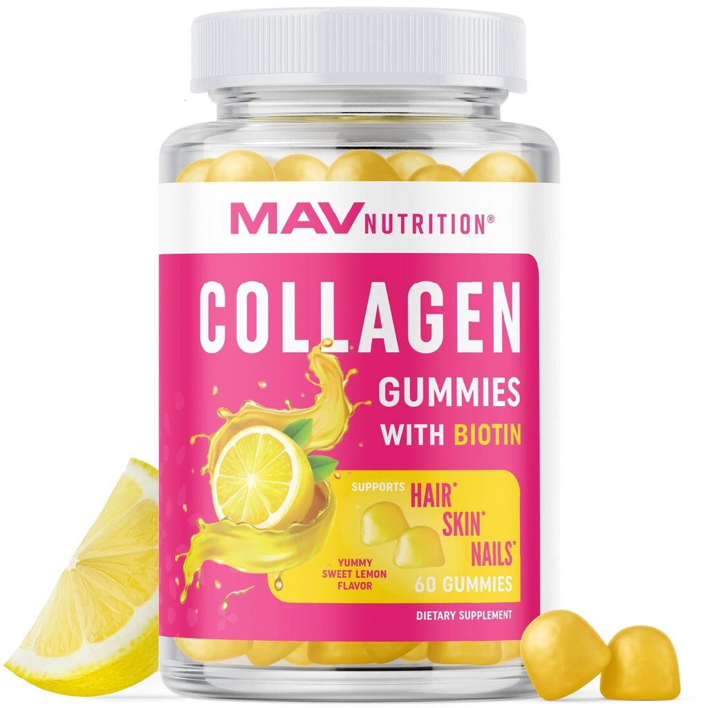 Collagen Gummies for Women | 200mg Hydrolyzed Collagen + 2500mcg Biotin, With Vitamin C, E & Zinc | Anti Aging, Hair Growth, Skin, Strong Nails | Non-GMO Gummy Vitamin Supplements | 60 Count