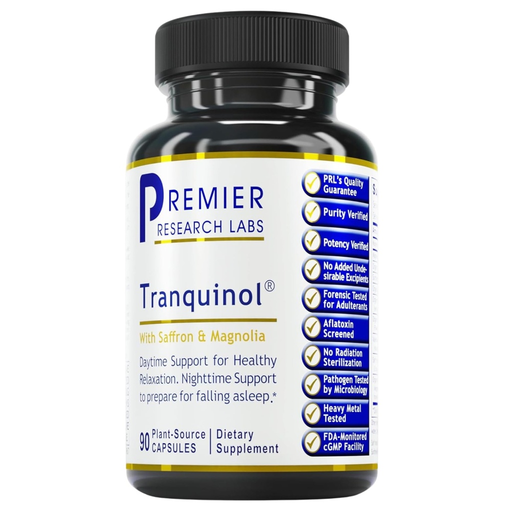 Premier Research Labs Tranquinol - Natural Sleep Aid Suplement for Deep Sleep Dupport and Calm Mind 124; Magnesium, Turmeric, Lemon Balron & Saffron Extract - Murni Vegan - 90 Planet-Sumber Kapsul