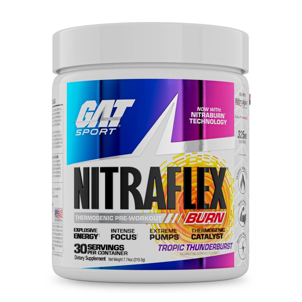 GAT SPORT NITRAFLEX Burn, Pre Workout Thermogenic Powder, Tropic Thunderburst, 30 Serbu