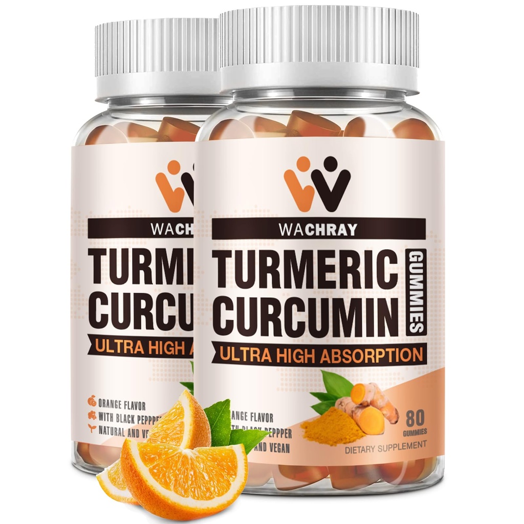 Turmeric Curcumin Gummies dengan Ginger & Black Pepper Extract - 2 Pack Tumeric Gummy Supplemen Pengaruh Rasa Sakit Gabungan Daya Kesehatan - Vegan, Organik, Glatin- Bebas - untuk Orang Dewasa dan Anak