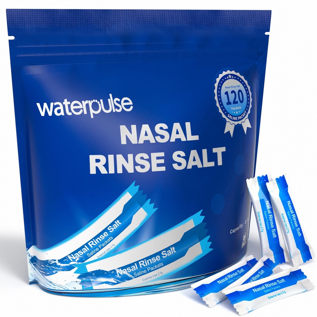 120 Paket Saline, Paket Kencing untuk Neti Pot, Garam Kandang Kandang Kandang Neti Secara Individual Dibungkus, Paket Nasal Rinse Neti Pant Garam untuk Sistem Irrigasi Nasal, Botol Peras Cuci Nasal & Sinus Relief