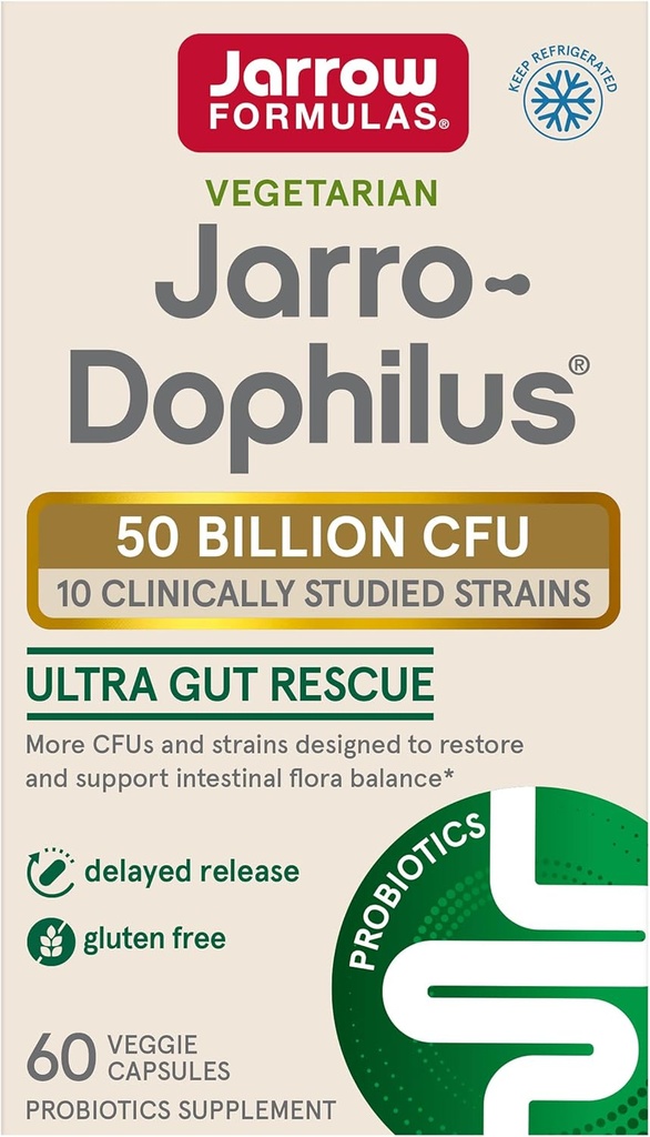 Jarrow Formulas Jarro- Dophilus Ultra - 50 Milyar Organisme Vitable Per Serving - 60 Delayed Rilis Veggie Caps - Report, Protect & Pertahankan Intestinal Flora - 60 Servings