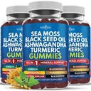 Sea Moss Gummies, Sea Moss, Black Seed, Ashwagandha, Turmeric, Manuka Honey, ACV, Dandelion, Black Pepper, Burdock, Bladderwrack, Vegan - 180 Count