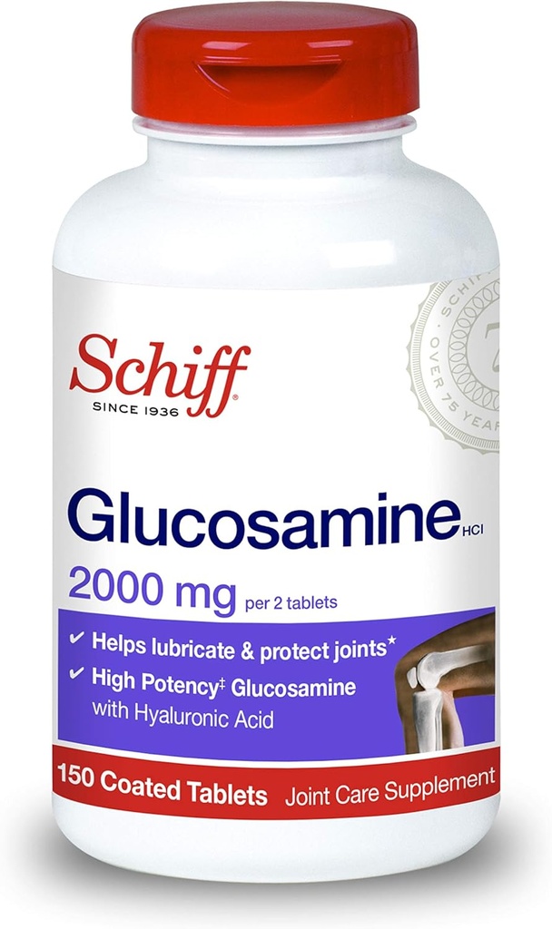 Schiff Glucosamin 2000mg (per Serving) + Hyaluronic Acidles (150 Count in a Bottle), Layanan Bersama yang membantu Dukung Mobility & Flexibility, Supports The Struktur Cartilars