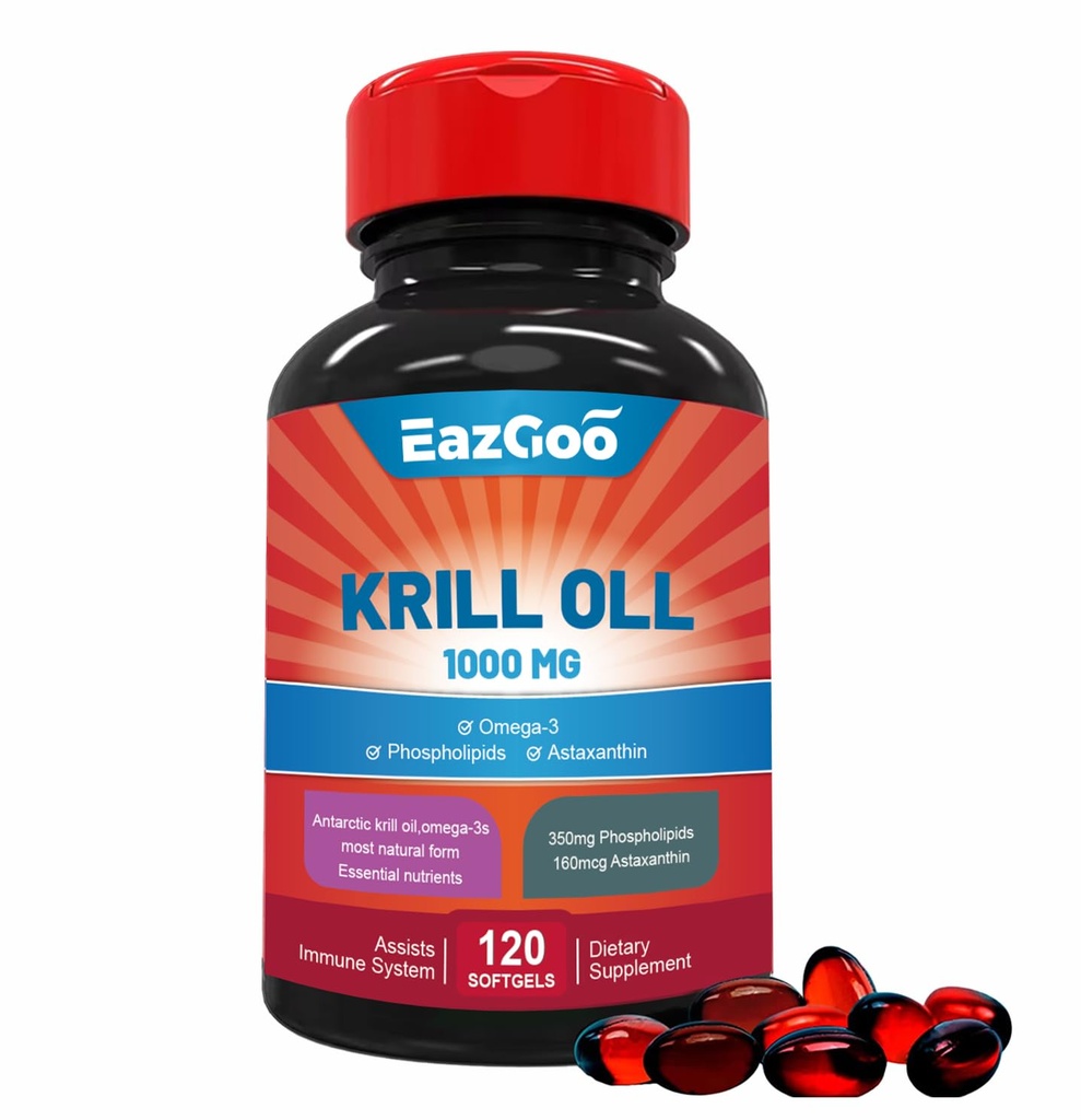 Antartika Krill Oil 1000mg, Omega 3 Suplemen EPA, DHA, Phospholipids dan Astaxanthin- 120 Softgels