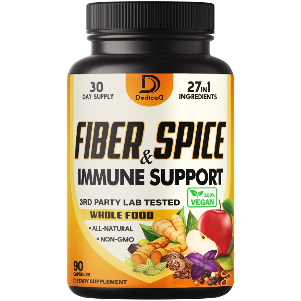27in1 Fiber and Spice Suplement - dicampur dengan Organic Psyllium, Whole Apple, Elderberry & More - Dukung Mood, Body & Imunity - 90 Kapsul untuk 1 Bulan