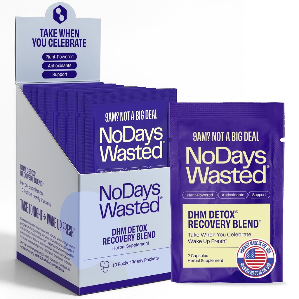 DHM Detox ® - No Days Wasted ® - New Look - Dihyromyricetin Suplement, Milk Thistle, Prickly Pear, B Vitamin, Hydration Electrolites BlendTake Selama Malam Yang Lebih Baik untuk Hari Kemudian dan Pemulihan