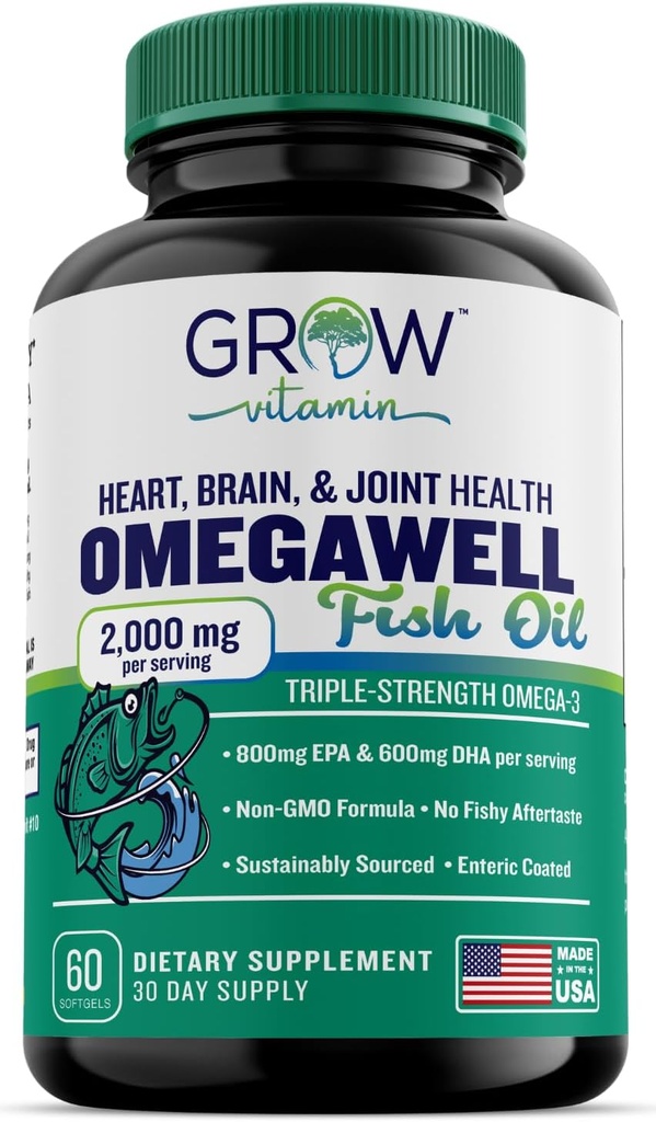 tumbuhkan vitamin Triple Power Omega 3 Fish Oil, 800 mg EPA 600 DHA Tambahan untuk Jantung, Otak & Imune Dukungan, Diabsorbable Triple Power, Sumpable Softgels - Mini Softgel - 30 Hari Suppply